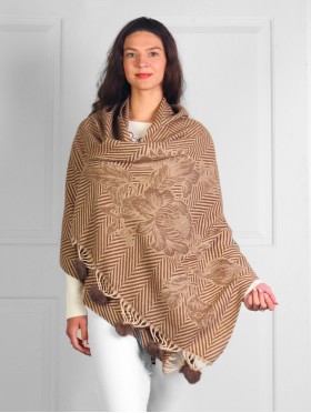 Cashmere Feeling Zig Zag & Flower Scarf with Fringes